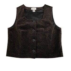 Vintage Express‎ velvet Leopard Print Button Front Vest Brown Black Size 13/14